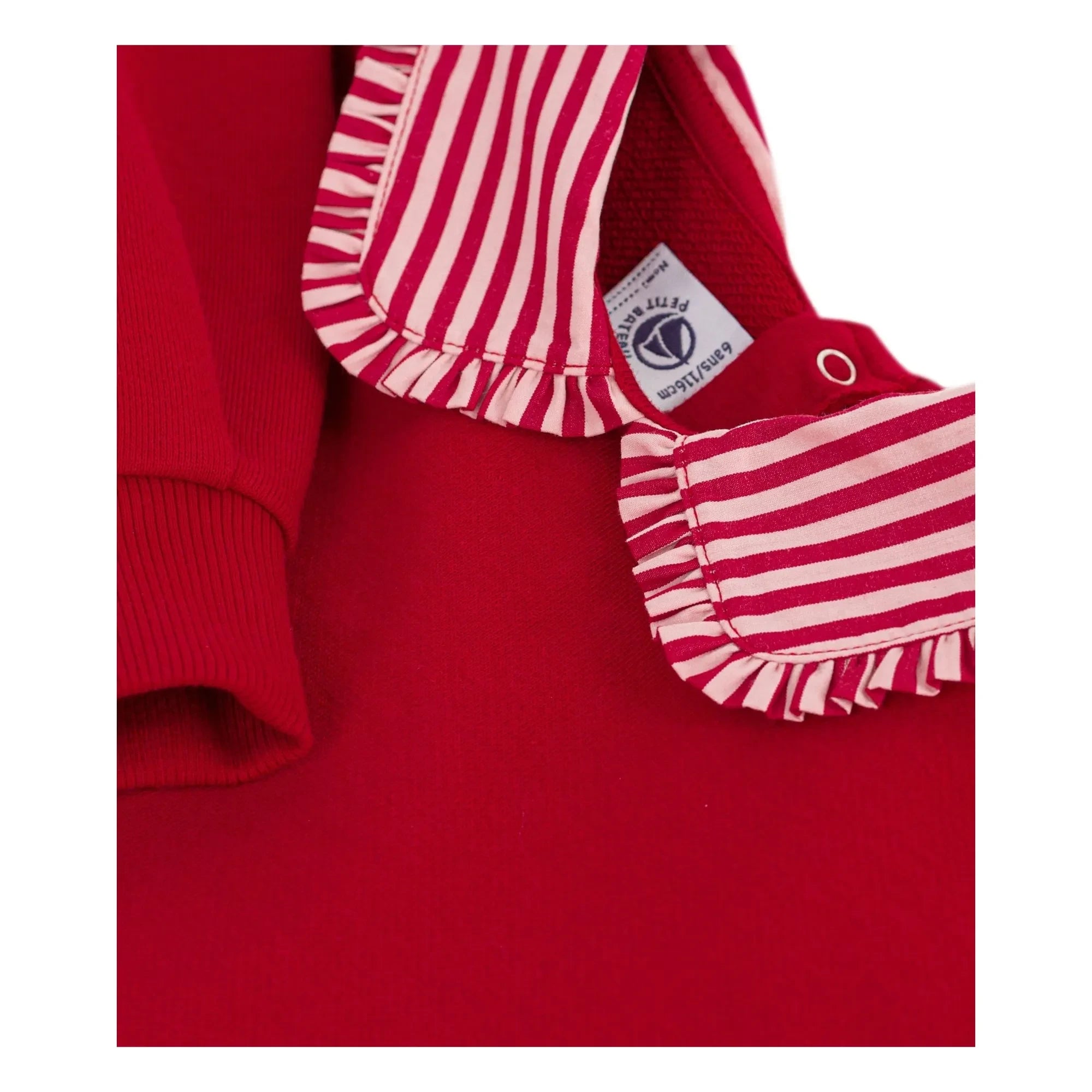 Petit Bateau - Çizgili Yaka Sweat Organik Pamuk | Kırmızı
