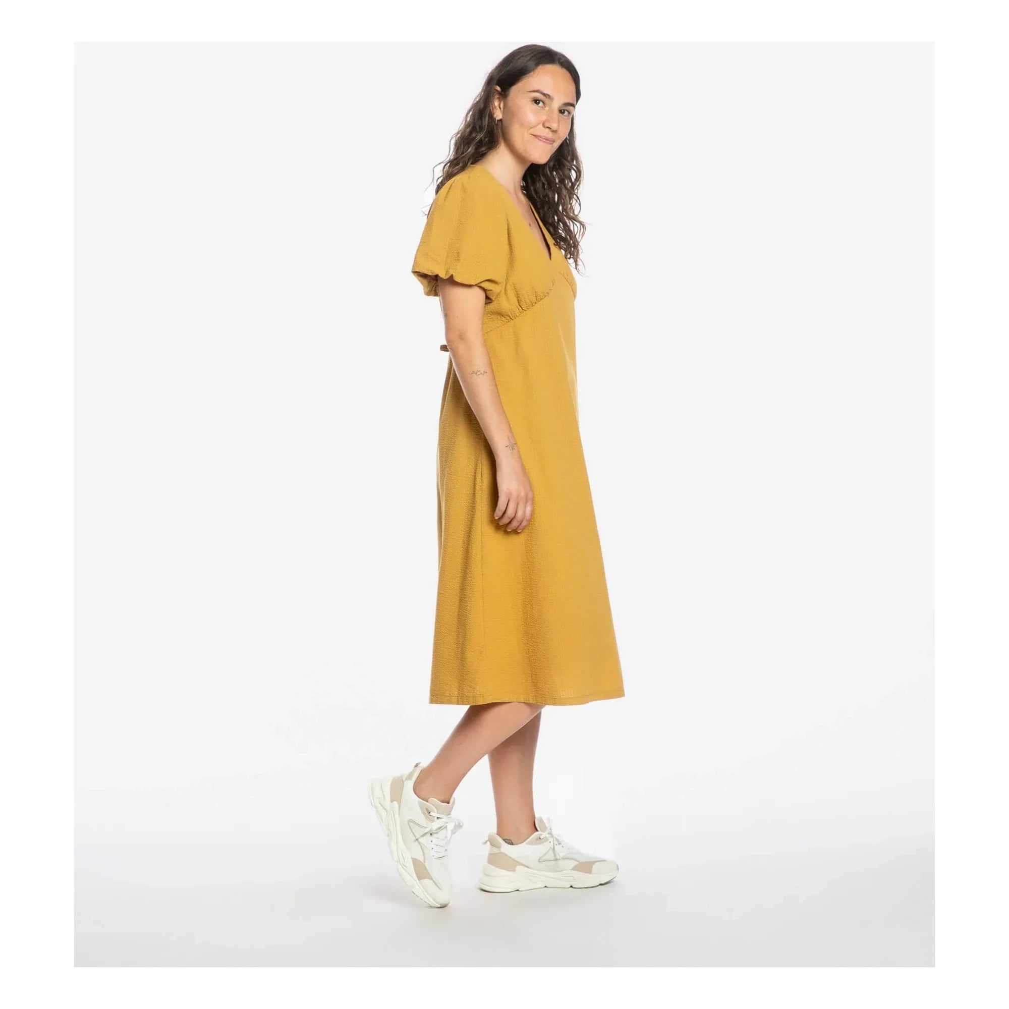Matona - Mi-Long Organic Cotton Dress | Mustard