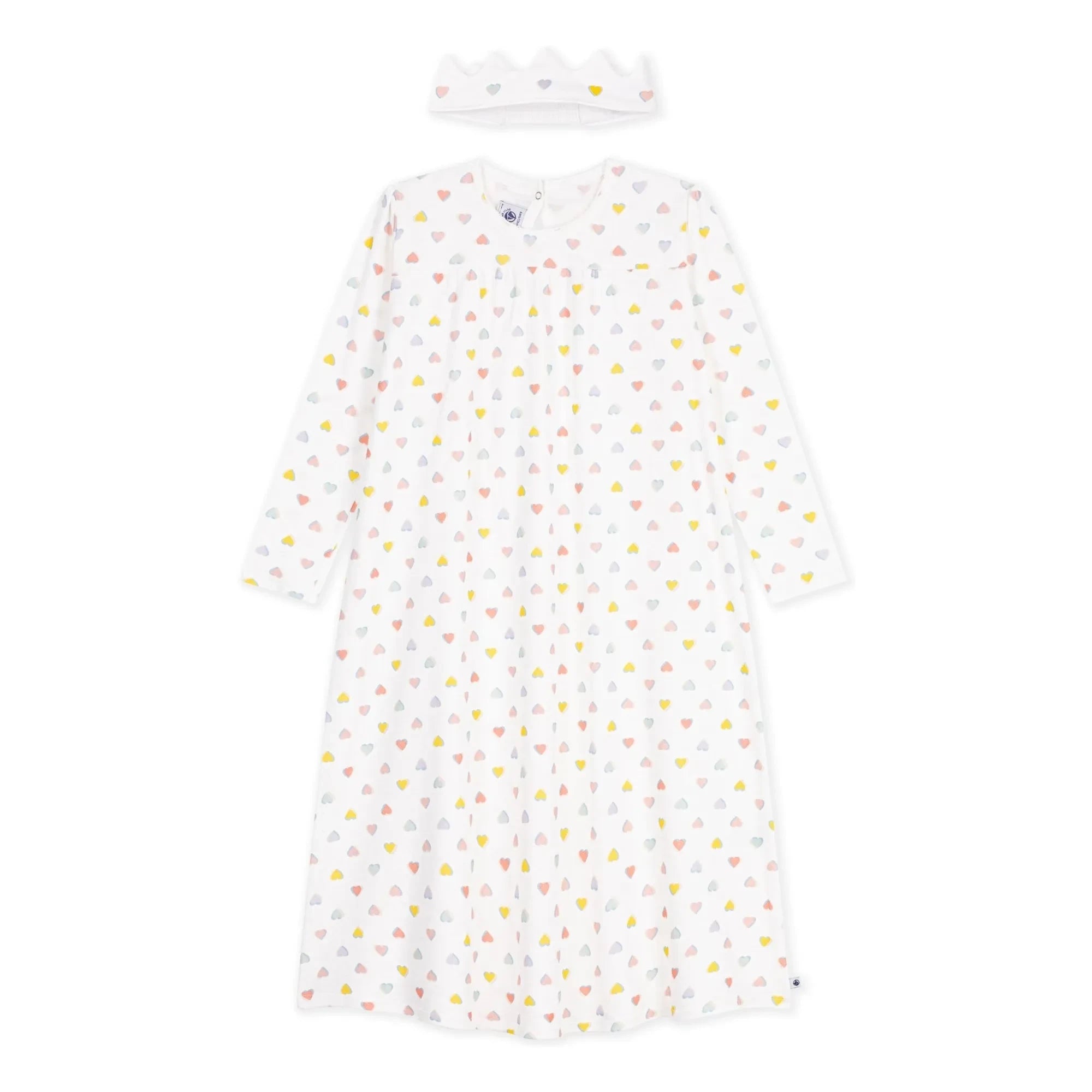 Petit Bateau - Organik pamuklu kalpli ve taçlı gecelik seti | Beyaz