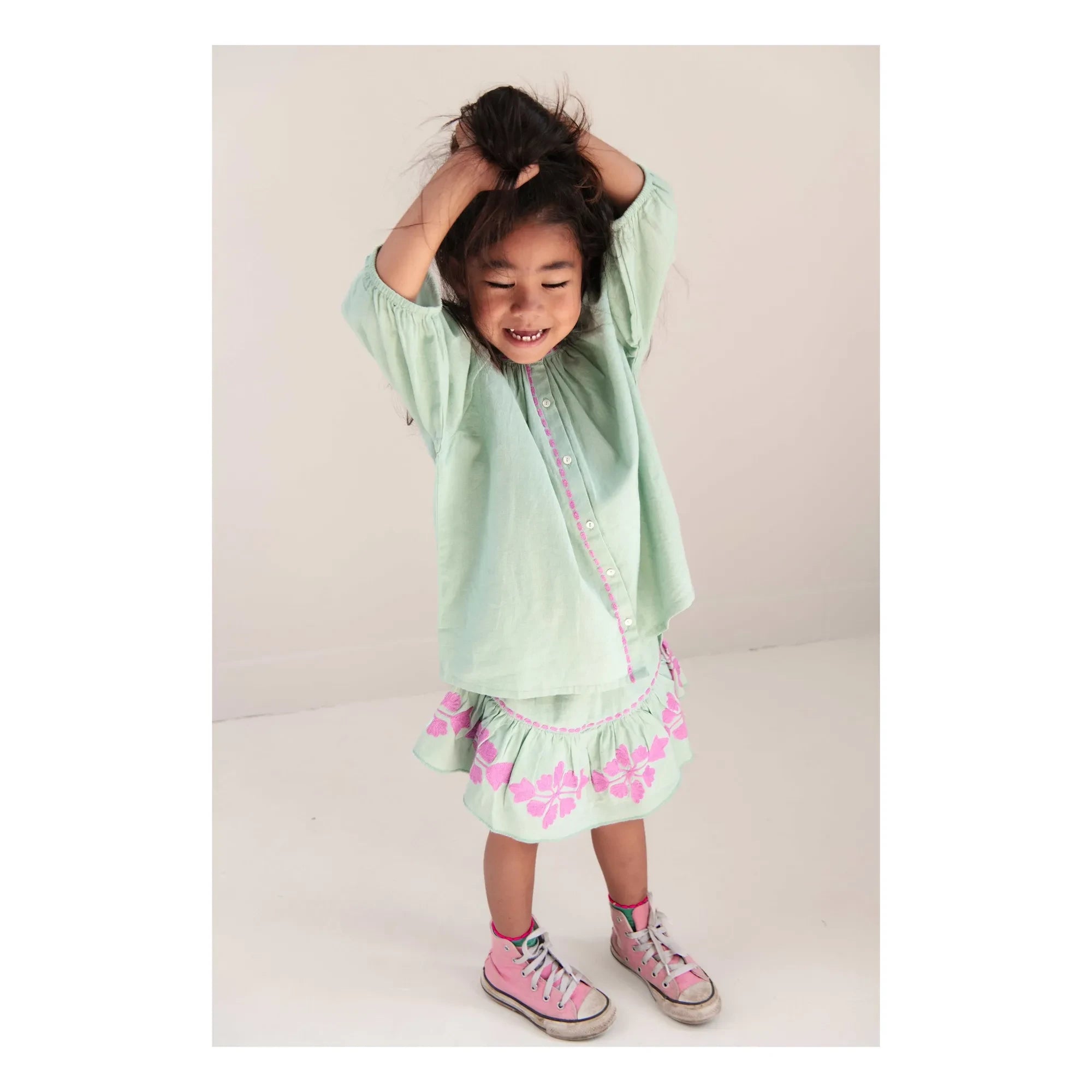 Jenest - Cécile Linen Embroidered Skirt | Almond green