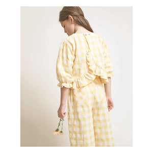 Búho - 3/4 Sleeve Checkered Seersucker Blouse | Yellow