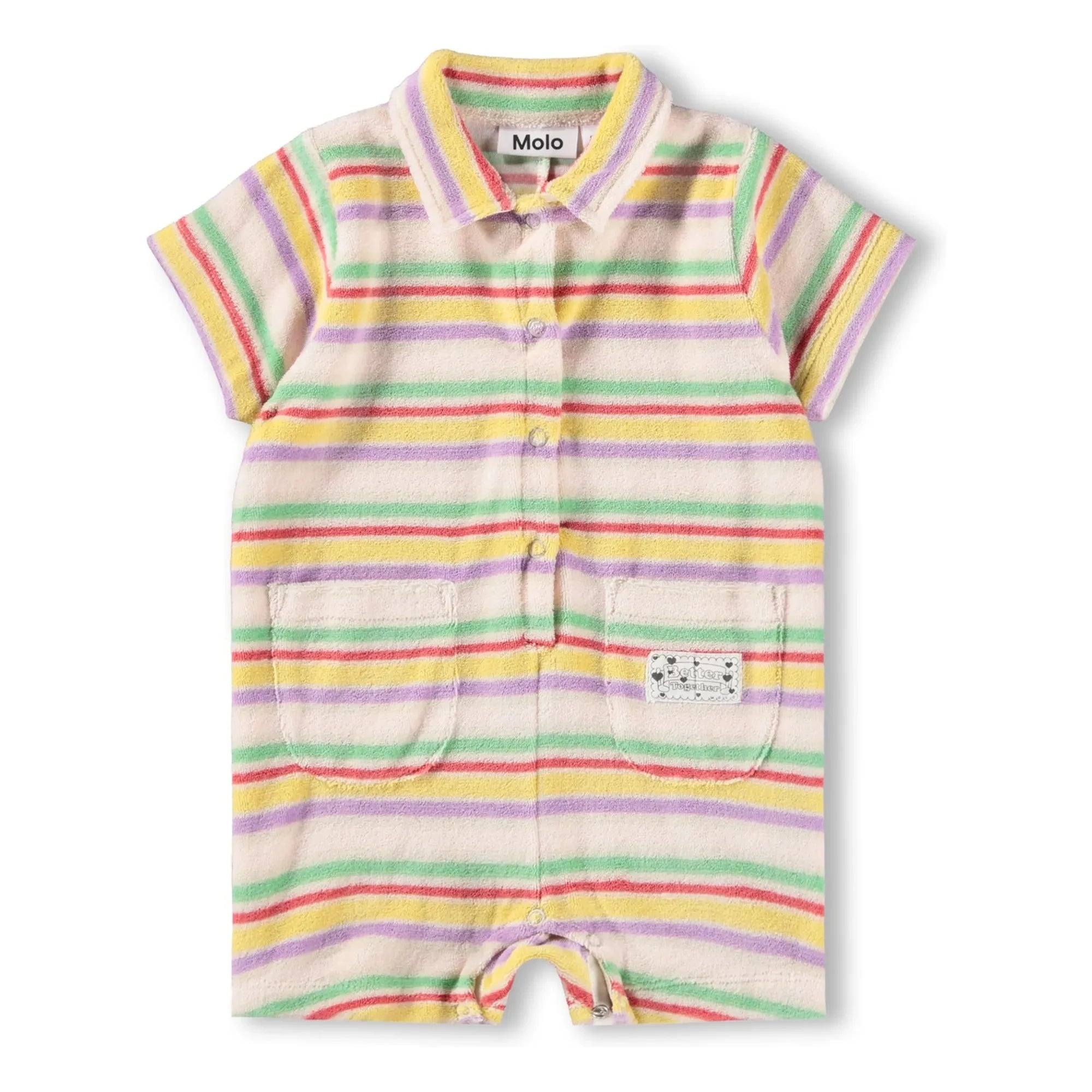 Molo - Fawn Striped Organic Cotton Romper | Ecru