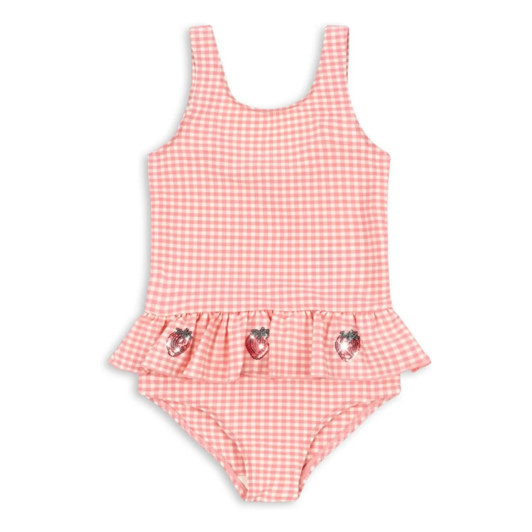Konges Sløjd - Etta Square Patterned Strawberry Ruffled Swimsuit | Pink