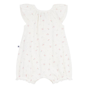 Petit Bateau - Pajama with Perforated Flower Pattern | White