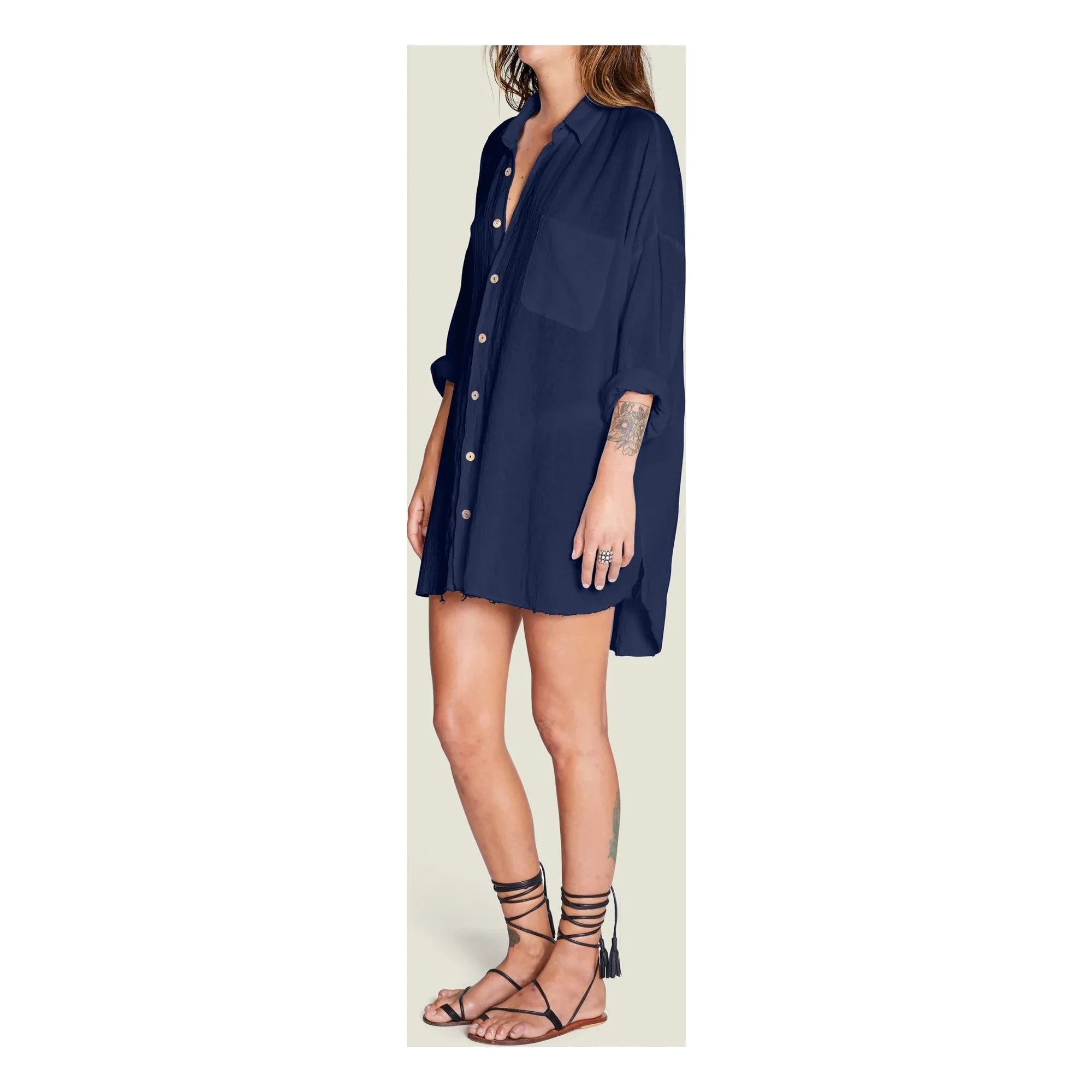 Maison Saint Julien - Mykonos Cotton Gaze Dress | Navy Blue