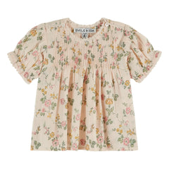 Emile et Ida - Ruffled Puffy Floral Blouse Organic Cotton | Pale Pink