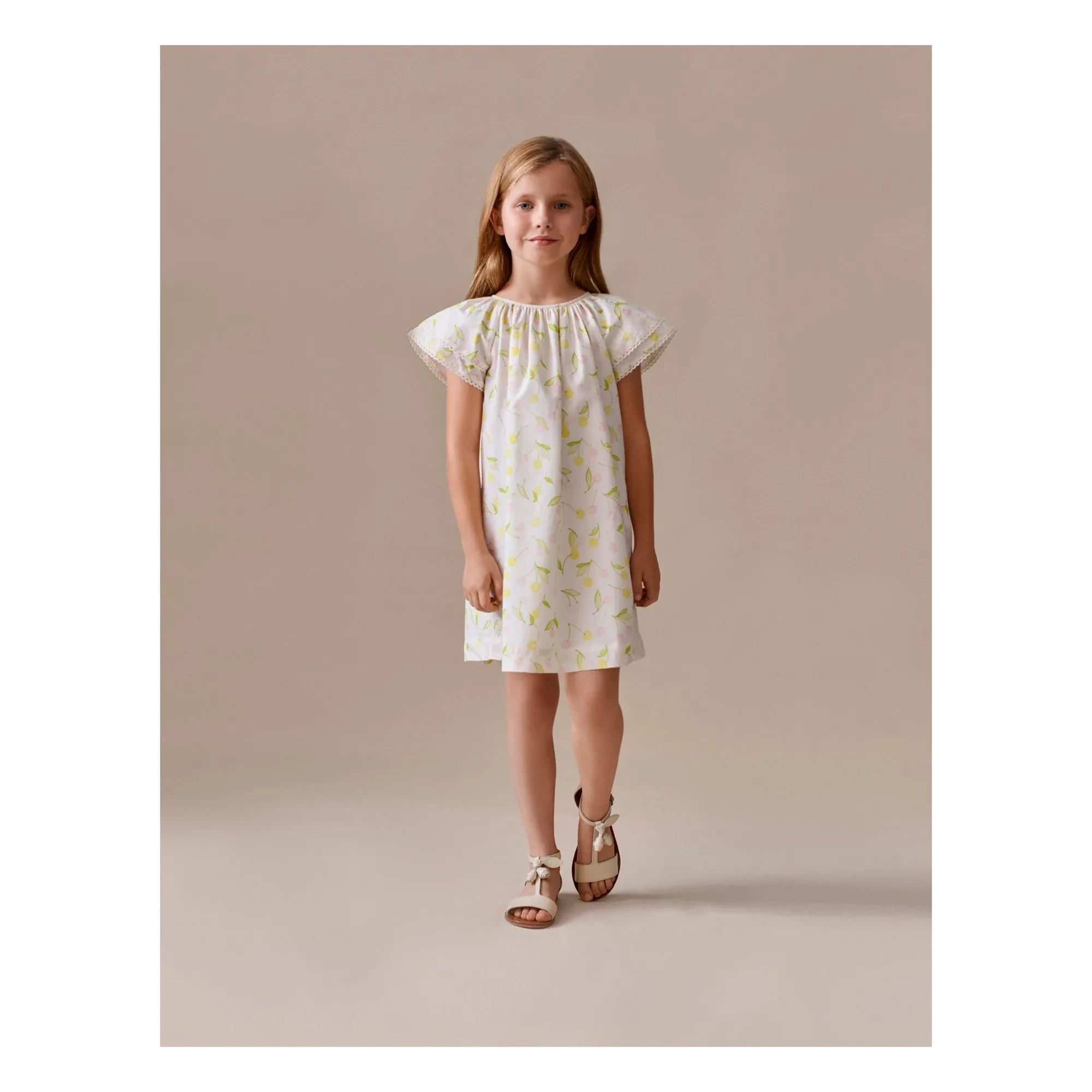 Bonpoint - Salome Cerises Organik Pamuk Poplin Elbise | Ecru