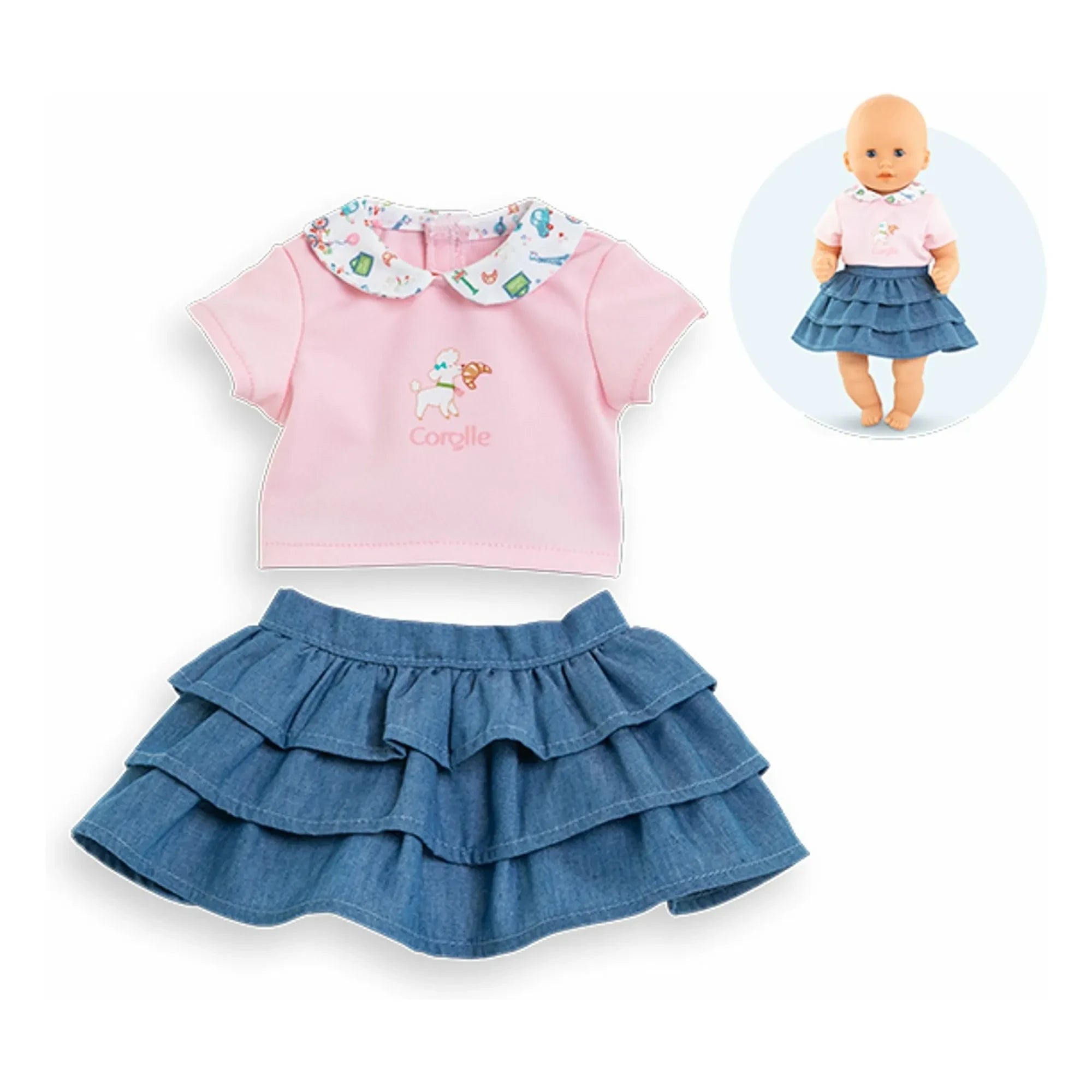 Corolle - 30 cm Baby T-Shirt and Skirt | Un Weekend à Paris | Powder Pink