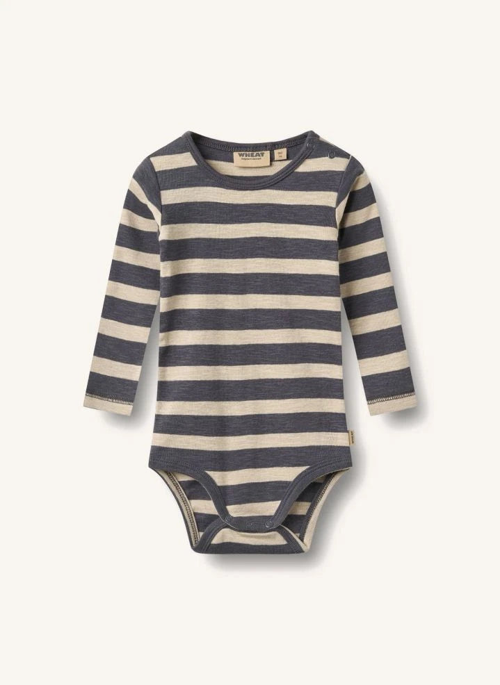 Wheat - Freddie Çizgili Organik Pamuk Body | Gri