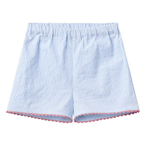 Copenhagen Colors - Striped Seersucker Organic Cotton Wavy Edge Top and Shorts Set | Light blue