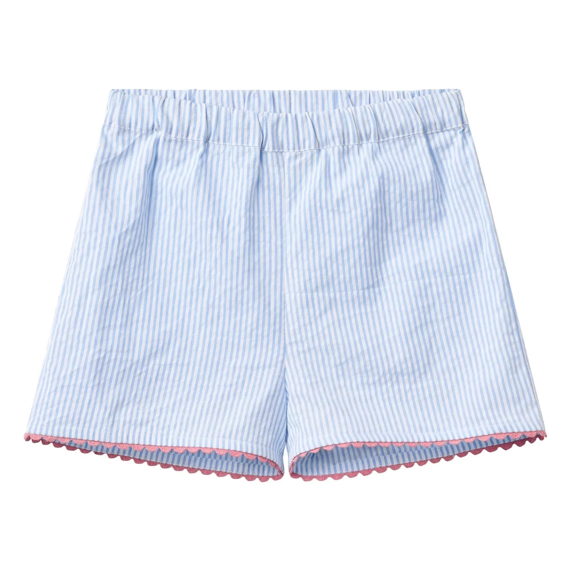 Copenhagen Colors - Striped Seersucker Organic Cotton Wavy Edge Top and Shorts Set | Light blue