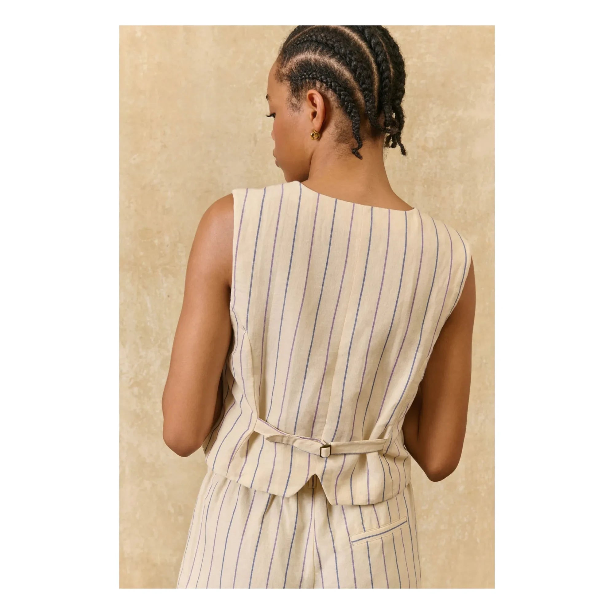 Louise Misha - Franckie Striped Linen & Cotton Vest | Cream