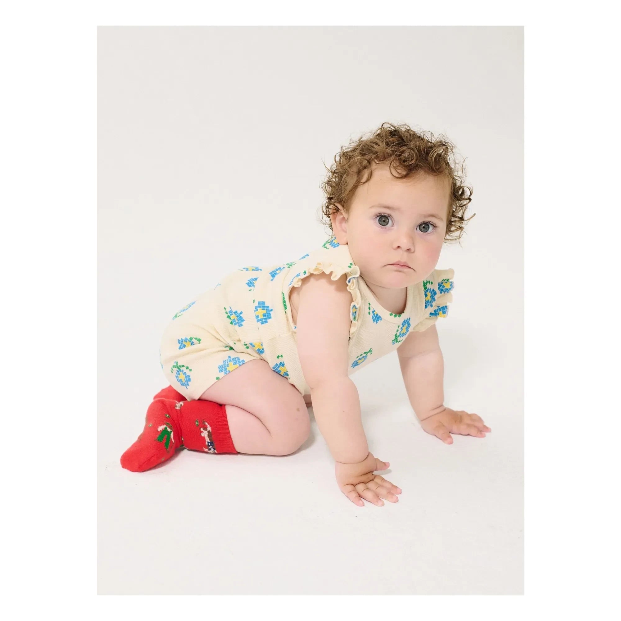 Bobo Choses - Organic Cotton Floral Print Ribbed Shorts | Ecru