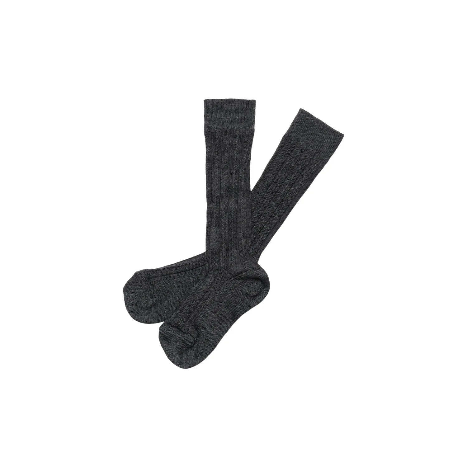 FUB - Yüksek Konçlu Pointelle Yün Çorap 2 Çift | Kömür Gri