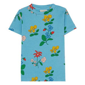 The Campamento - Ribbed T-Shirt Flowers | Azure blue