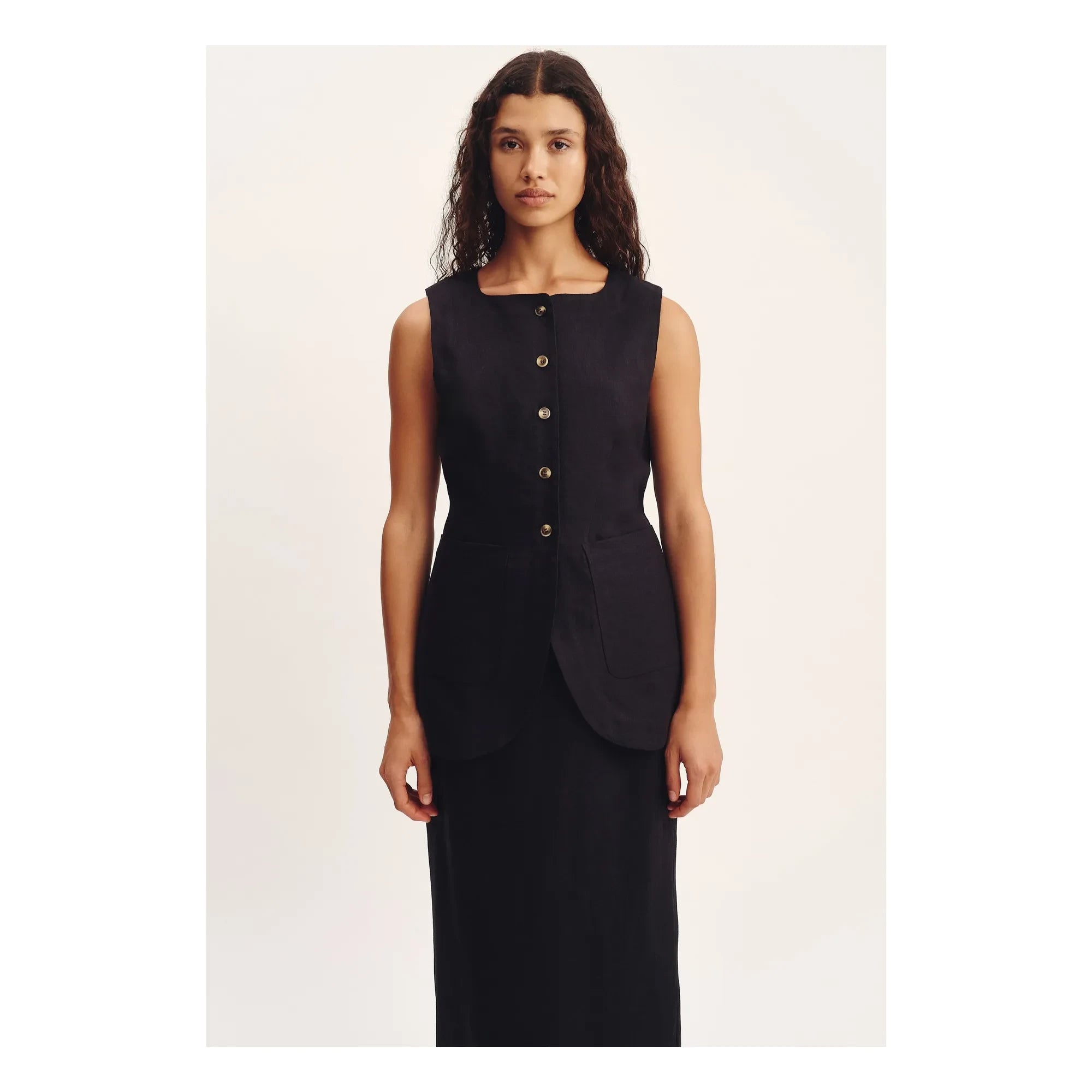 Posse - Emma Linen Sleeveless Jacket | Black