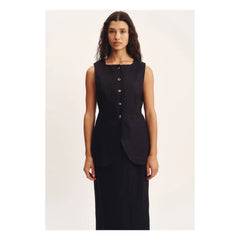 Posse - Emma Linen Sleeveless Jacket | Black
