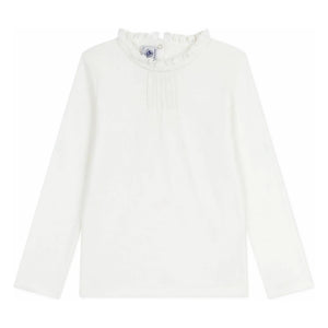 Petit Bateau - Organic Cotton Plain T-Shirt, Ruffled Collar | White