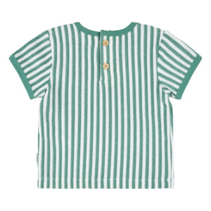 Petit Lem - Organic cotton striped T-shirt and shorts set | Turquoise