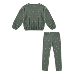 Rylee + Cru - Ditsy Eponge Sweatshirt ve Tayt Seti | Verdigris