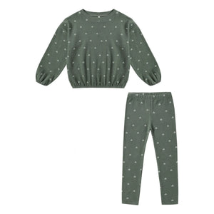 Rylee + Cru - Ditsy Eponge Sweatshirt ve Tayt Seti | Verdigris