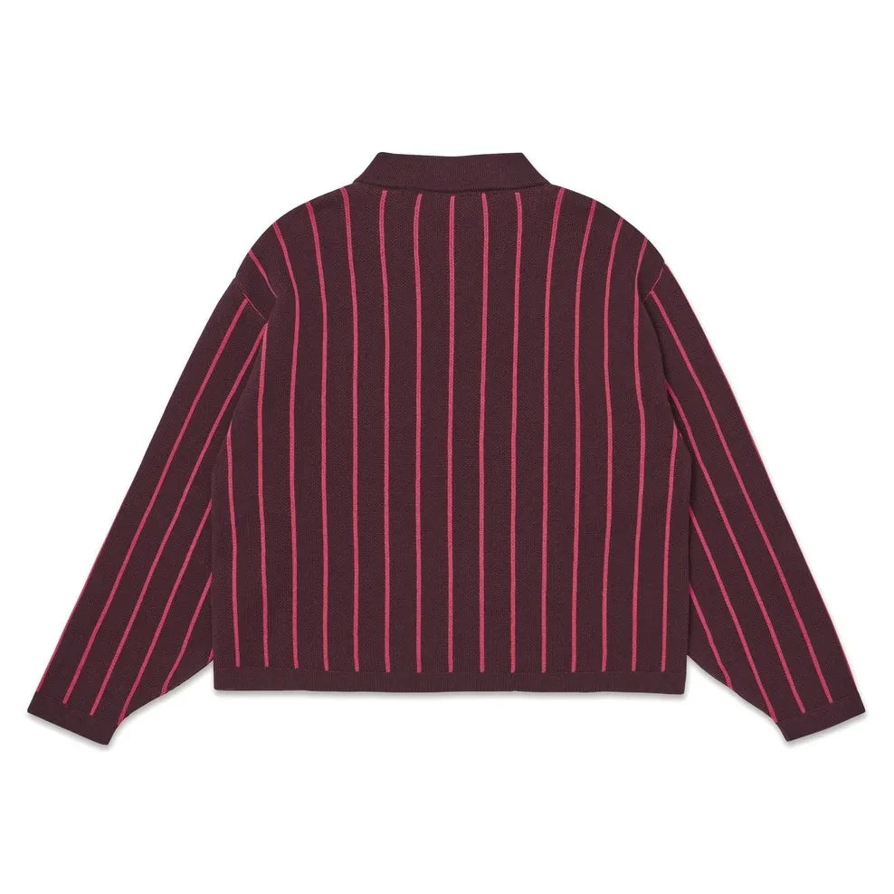 Main Story - Organik Pamuklu Çizgili V Yaka Sweatshirt | Bordo