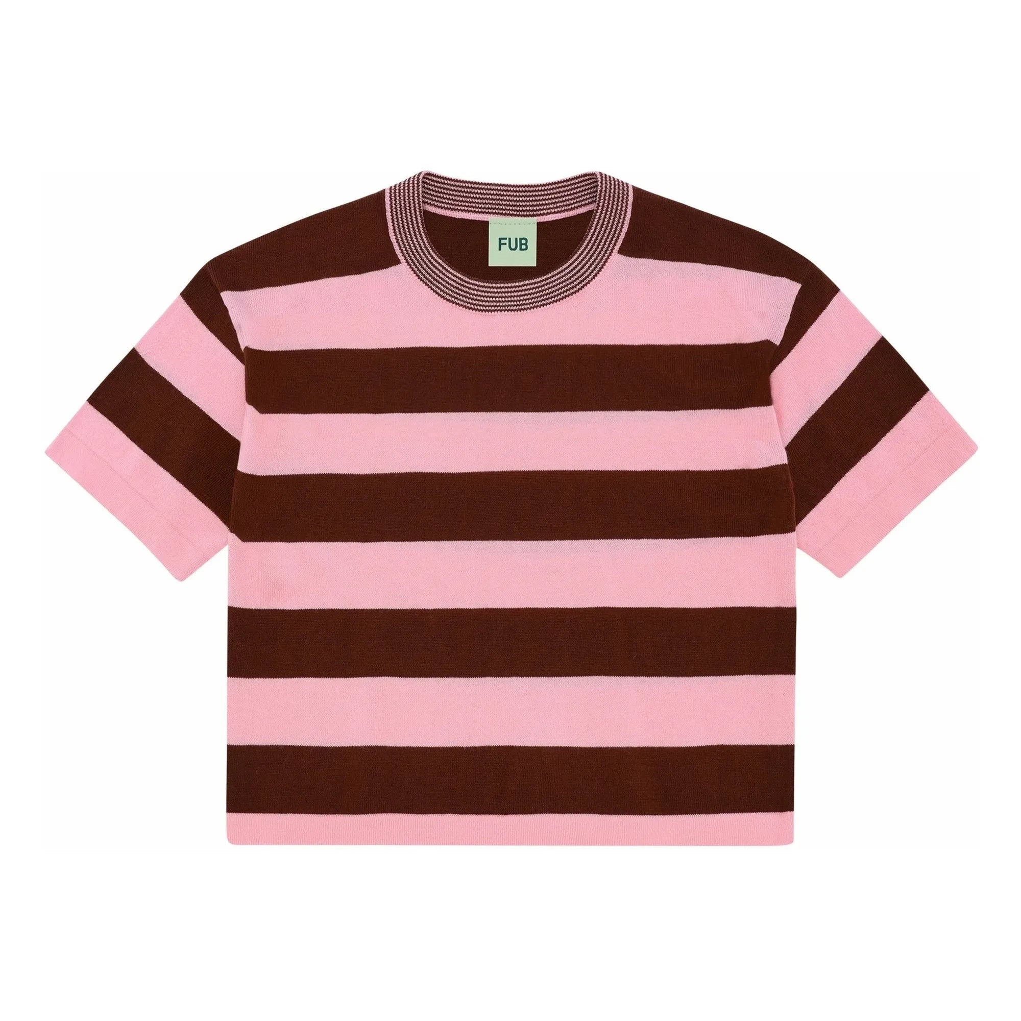 FUB - Wide-fit Striped T-shirt Extra Thin Knit Organic Cotton | Pink
