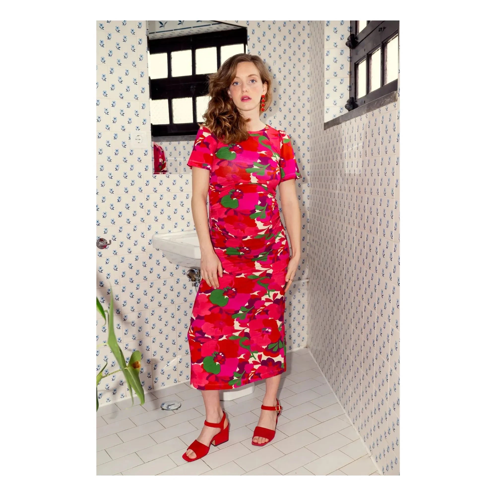 Paloma Collection - Theodora Pop Flower Maternity Dress | Red