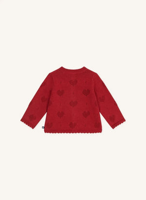 Petit Bateau - Organik pamuk kalp ajurlu hırka | Kırmızı