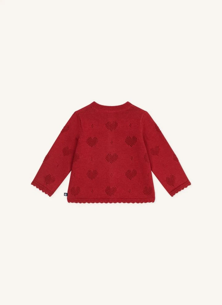 Petit Bateau - Organik pamuk kalp ajurlu hırka | Kırmızı