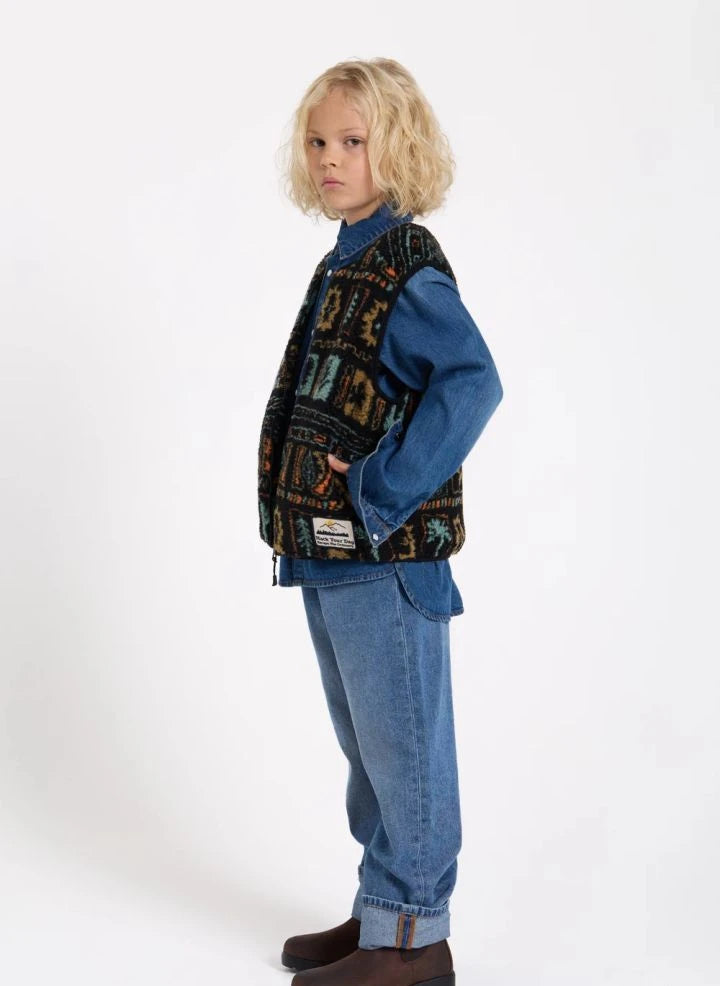 Hundred Pieces - Easy Jacquard Sherpa Kolsuz Ceket | Siyah