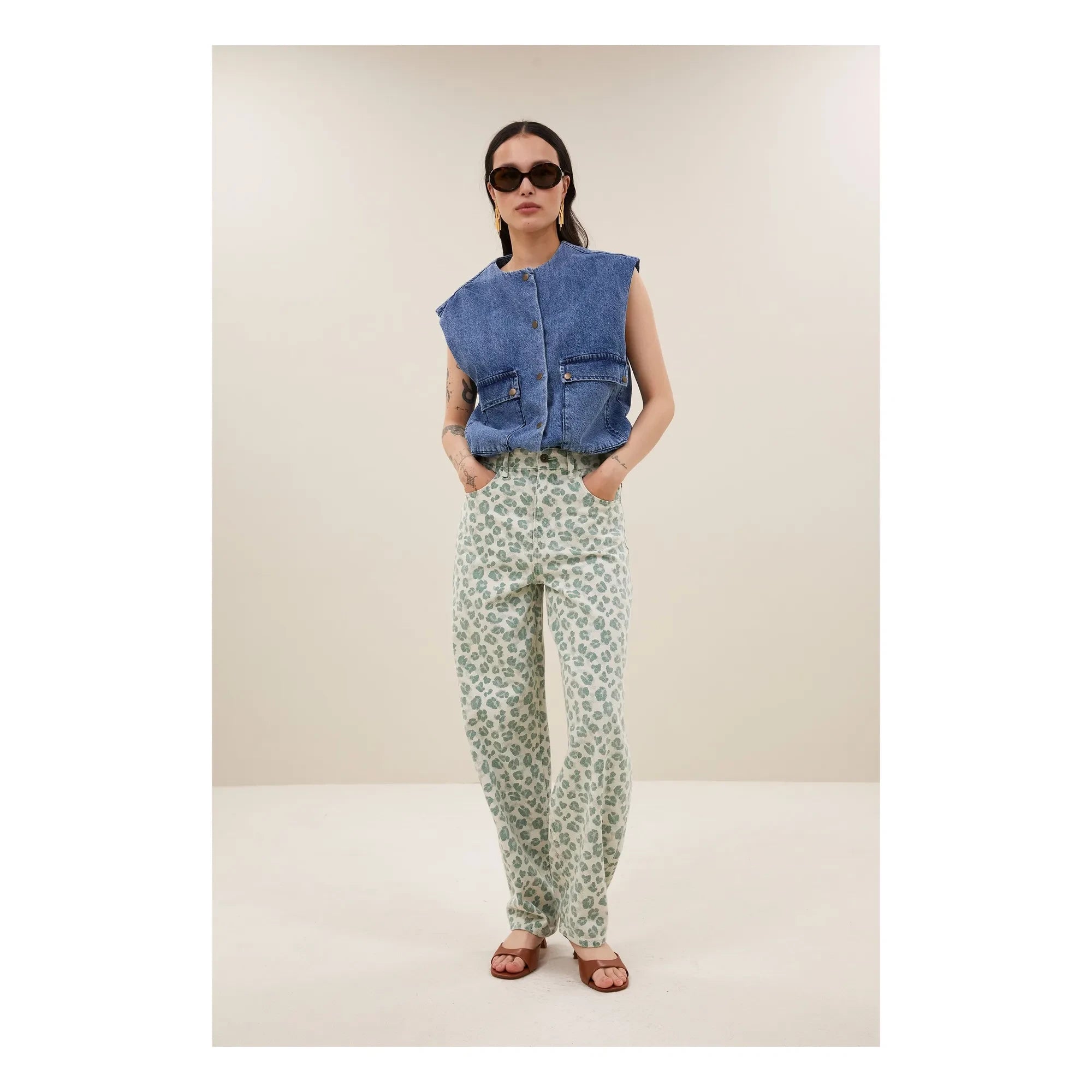 By Bar - Maggie Organic Cotton Denim Sleeveless Jacket | Denim Blue