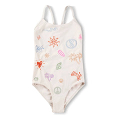 Molo - Nanna Minis Doodles Recycled Fiber Swimsuit | Ecru