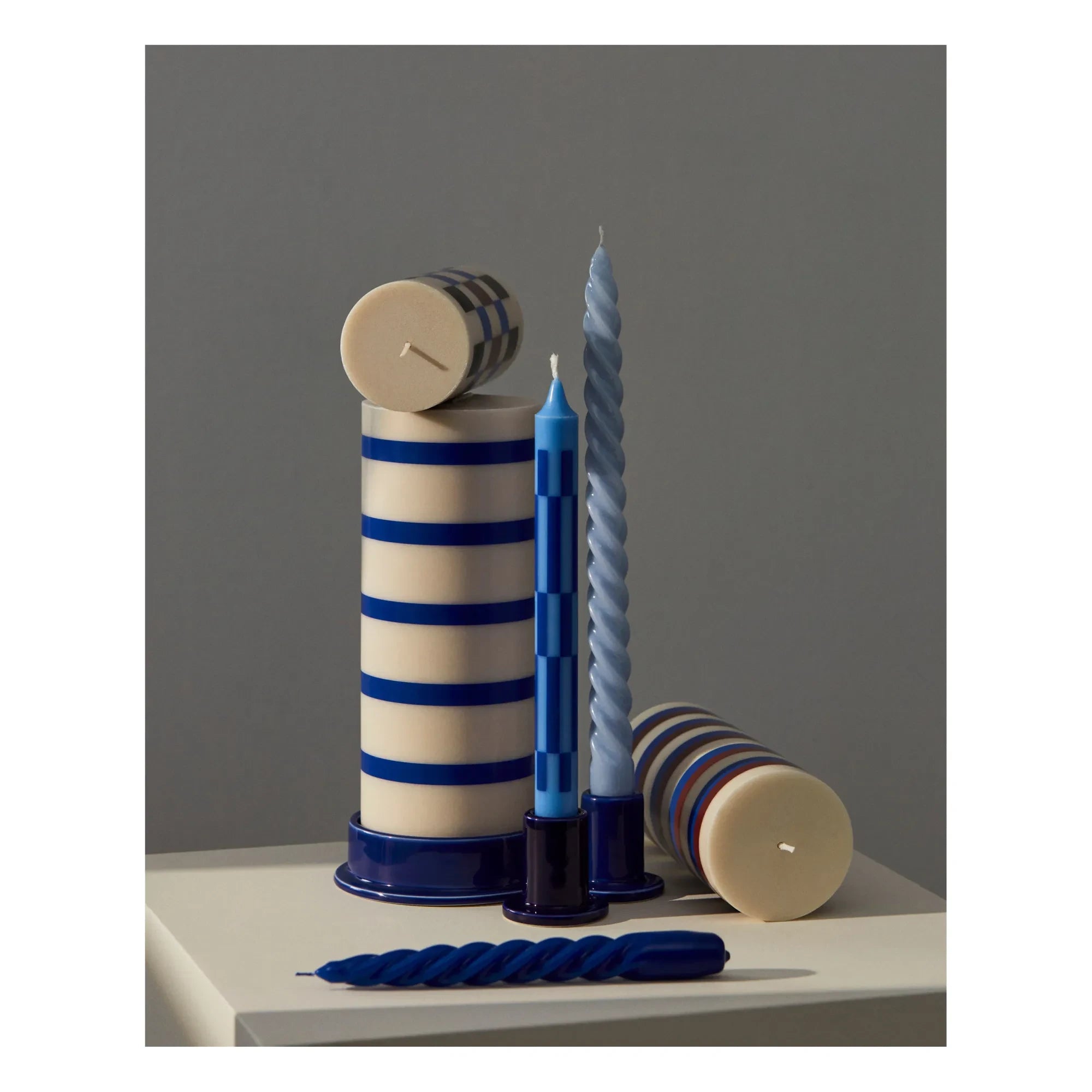 Hay - Striped Column Candle | Blue
