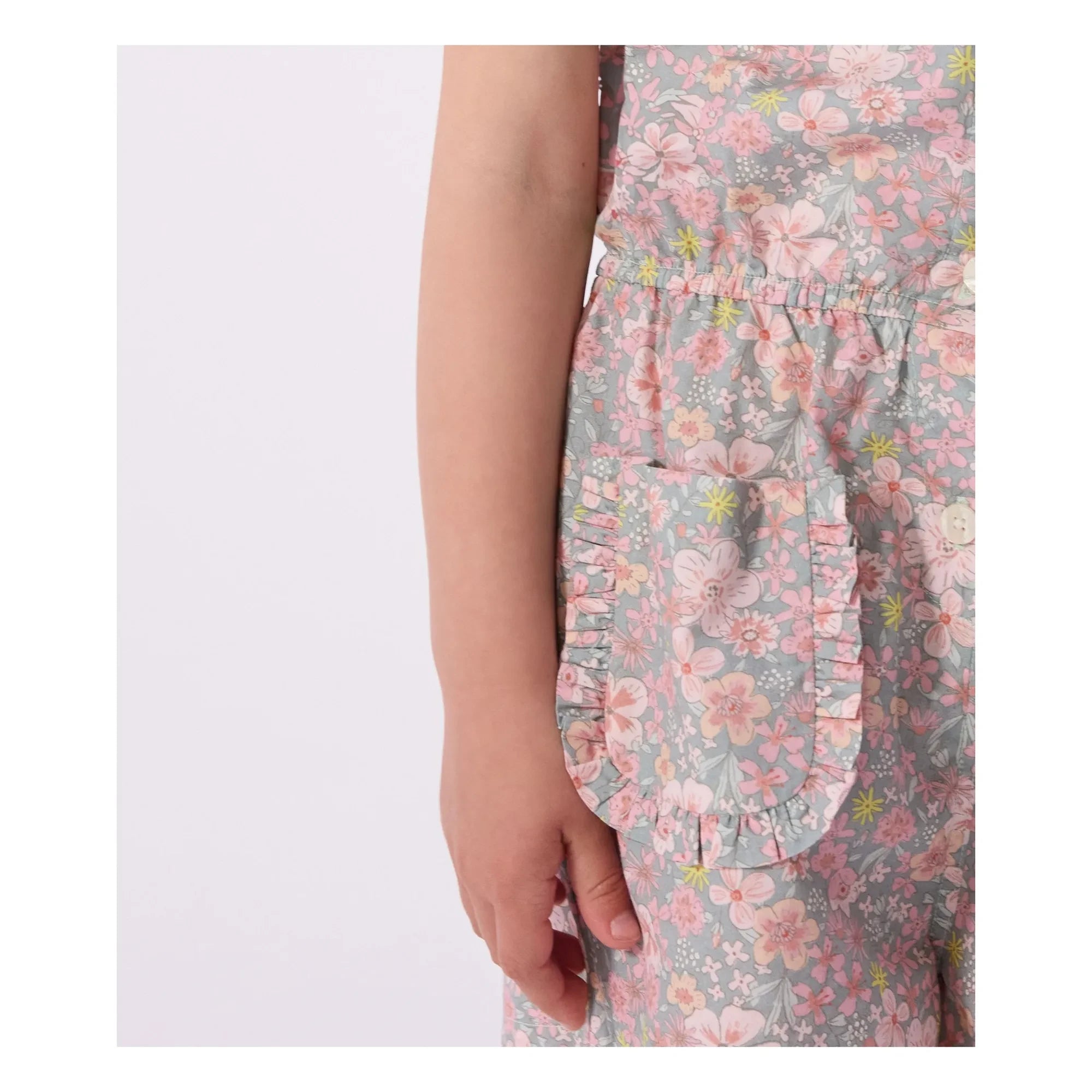 Petit Bateau - Organic Cotton Poplin Floral Jumpsuit | Grey Blue