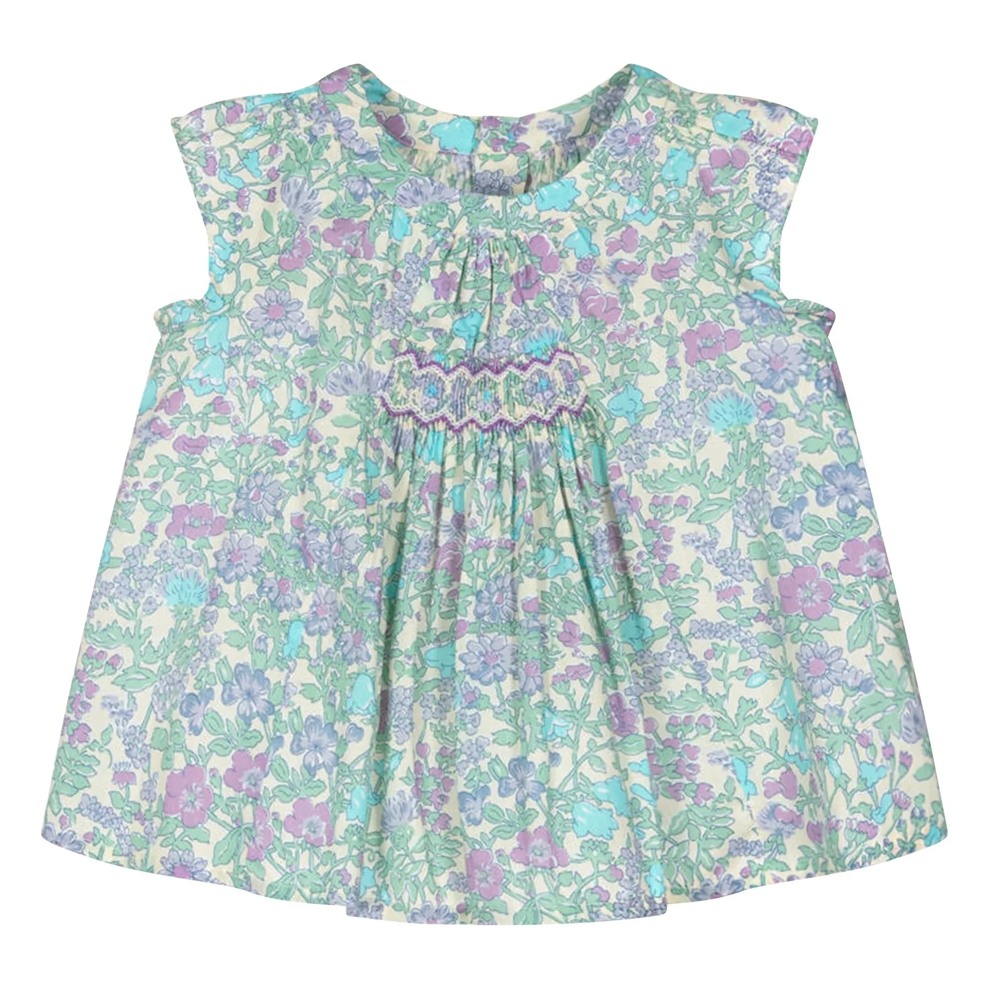 Bonpoint - Pais Liberty Organic Cotton Gathered Dress | Green Water