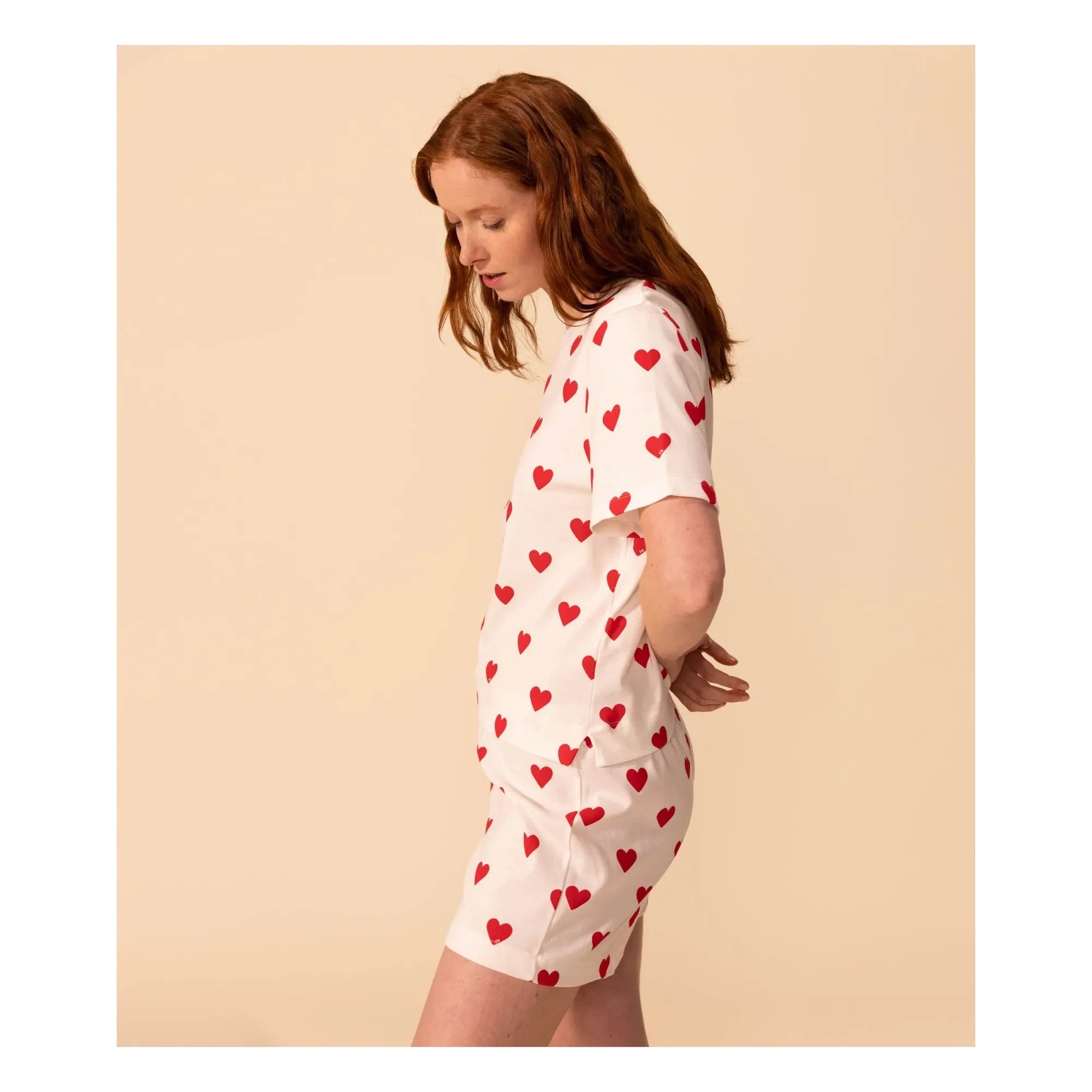 Petit Bateau - Heart-shaped Pajama Shorts - Women's Collection | White