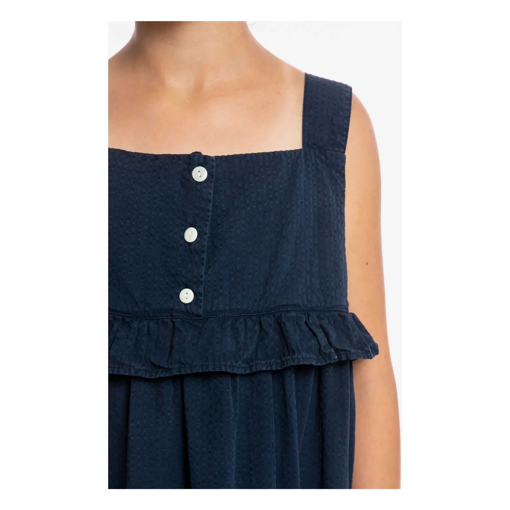 Matona - Mi-Long Ruffle Dress Organic Cotton | Navy Blue