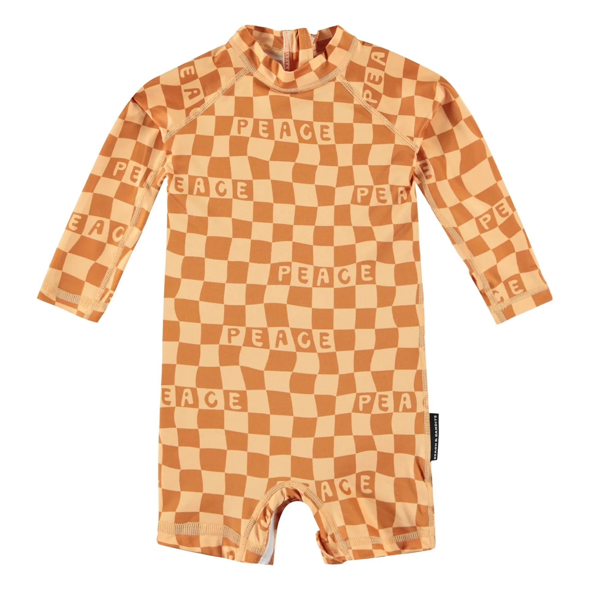 Beach & Bandits - Anti-UV Checkered Peace Pattern Recycled Fiber Jumpsuit Shorts | Yellow