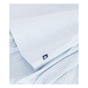 Petit Bateau - Striped Seersucker Organic Cotton Collar and Bloomer Dress Set | Blue