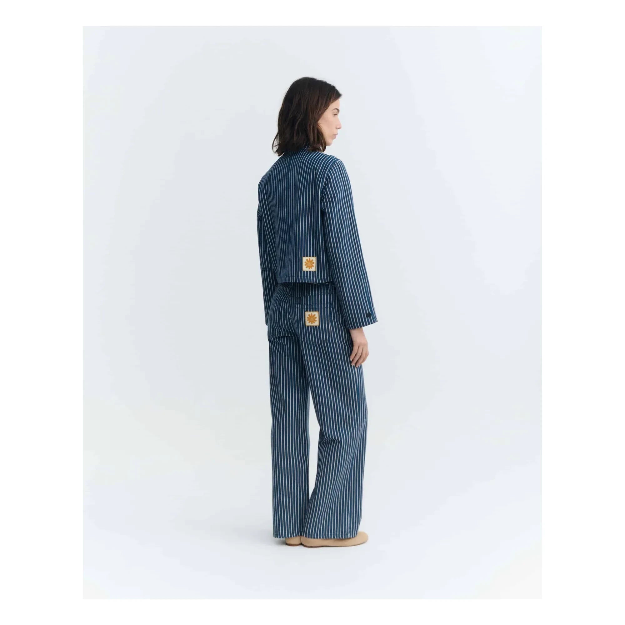 Thinking Mu - Astrid Striped Organic Cotton Jacket | Gray Blue
