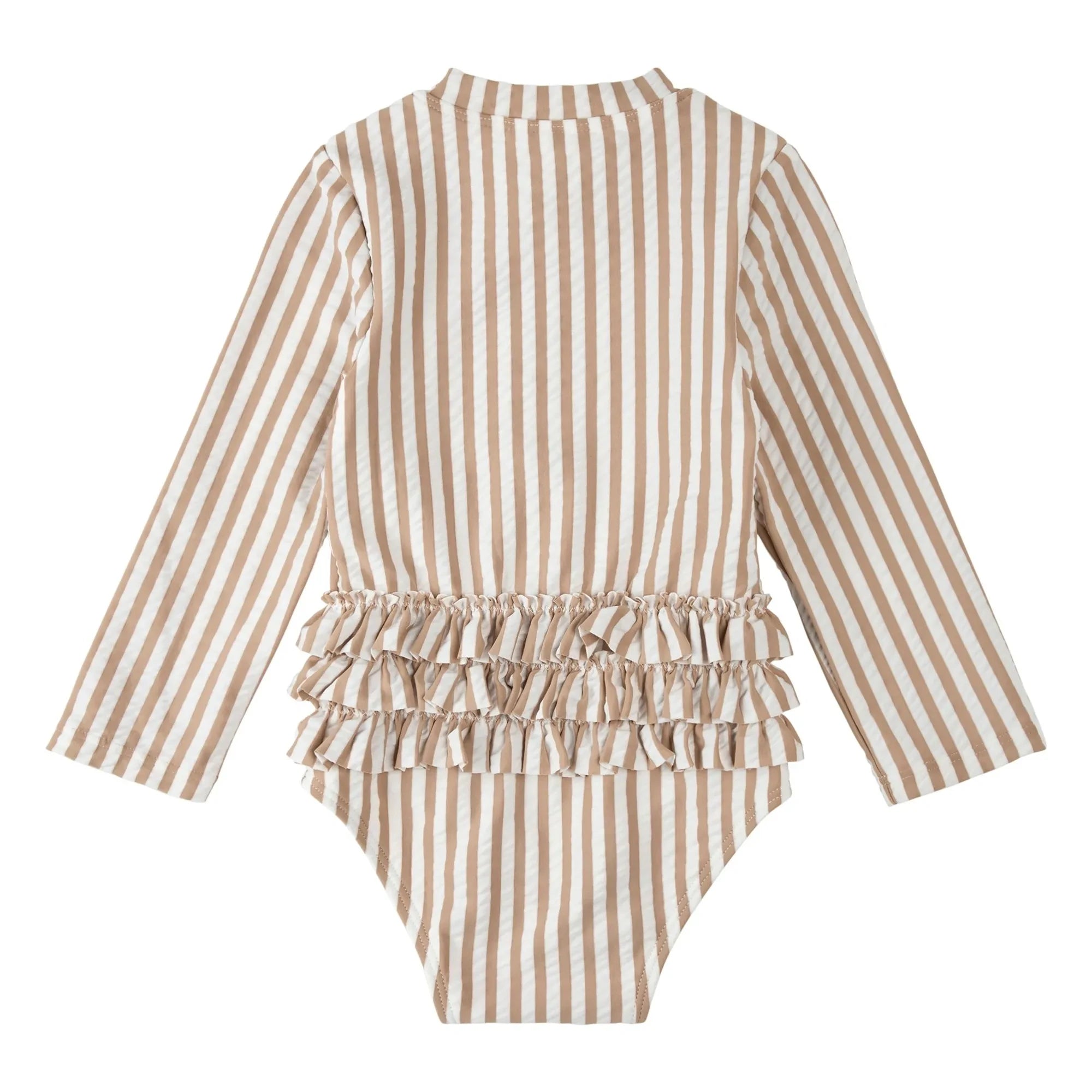 Petit Lem - Striped Long Sleeve Seersucker Swimsuit Recycled Fibers | Beige