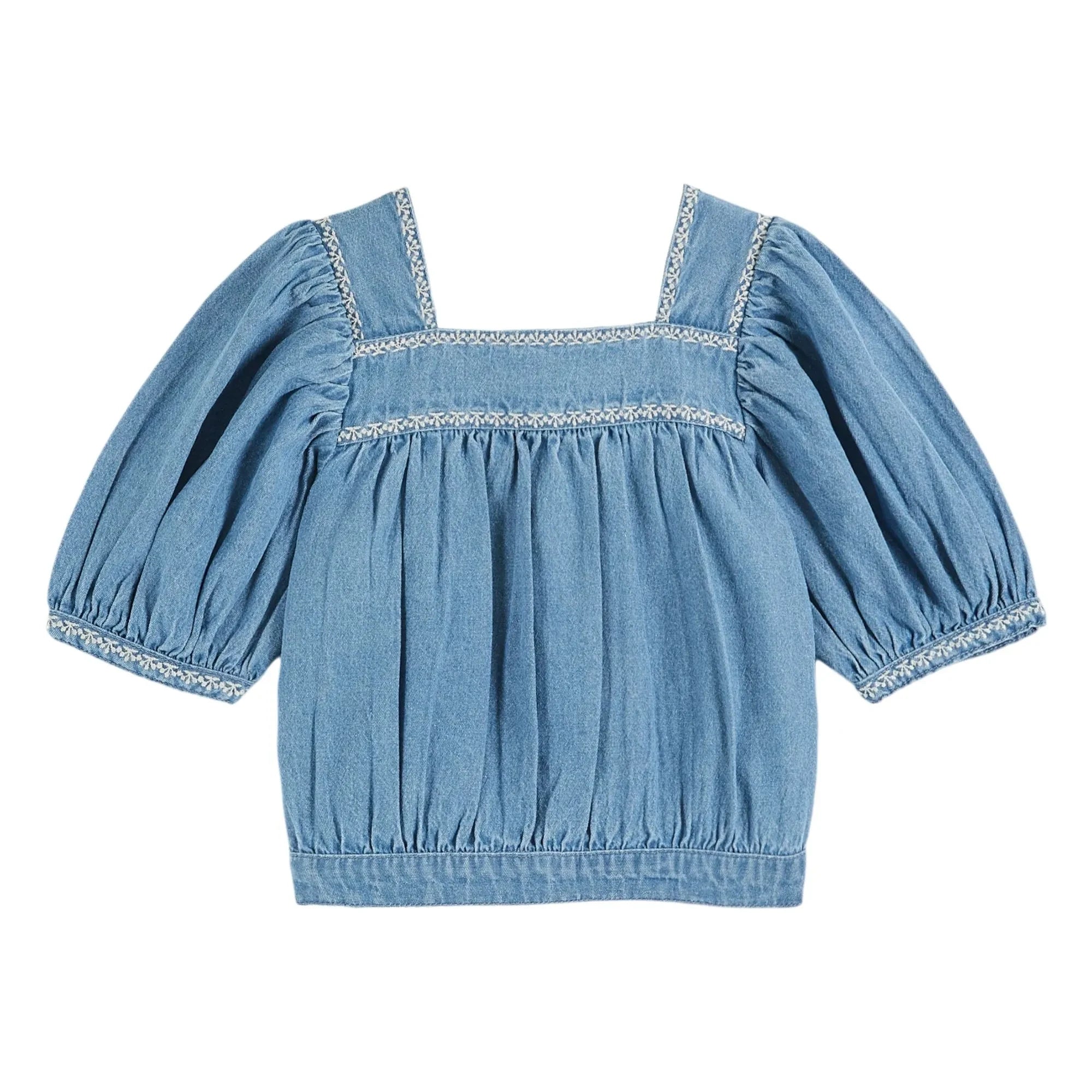 Emile et Ida - Embroidered Chambray Blouse | Denim