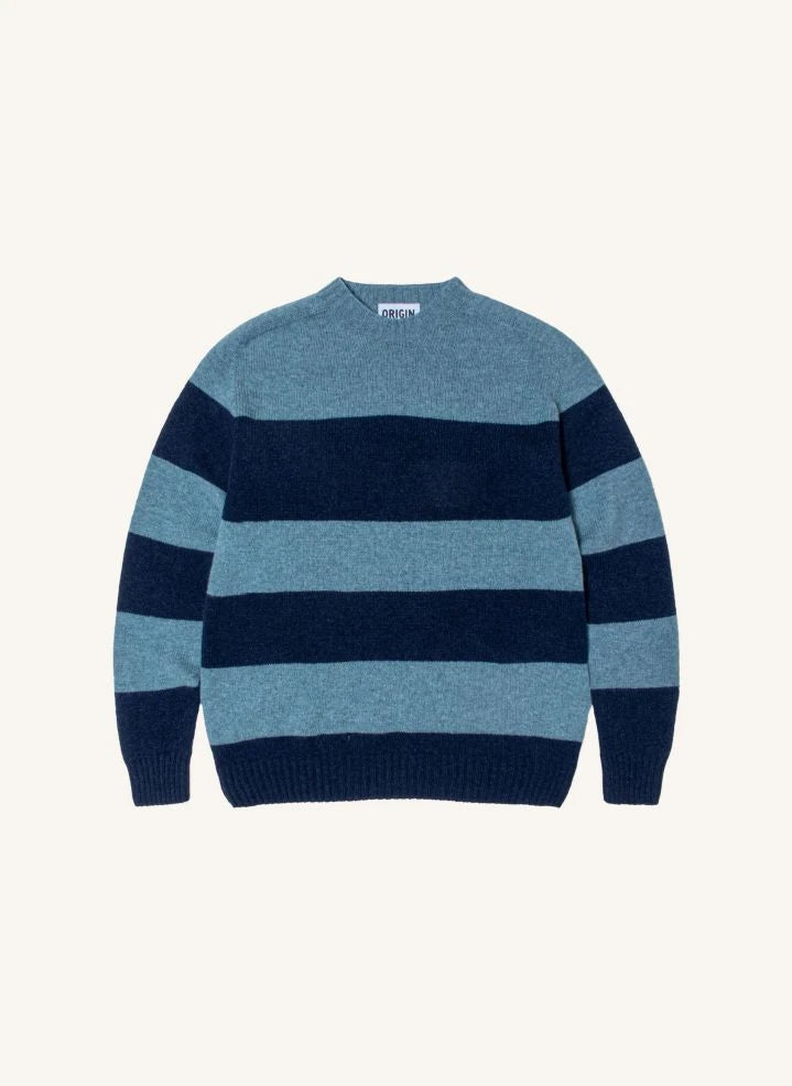 Origin Knitwear - Striped Wool Seamless Sweater | Blue