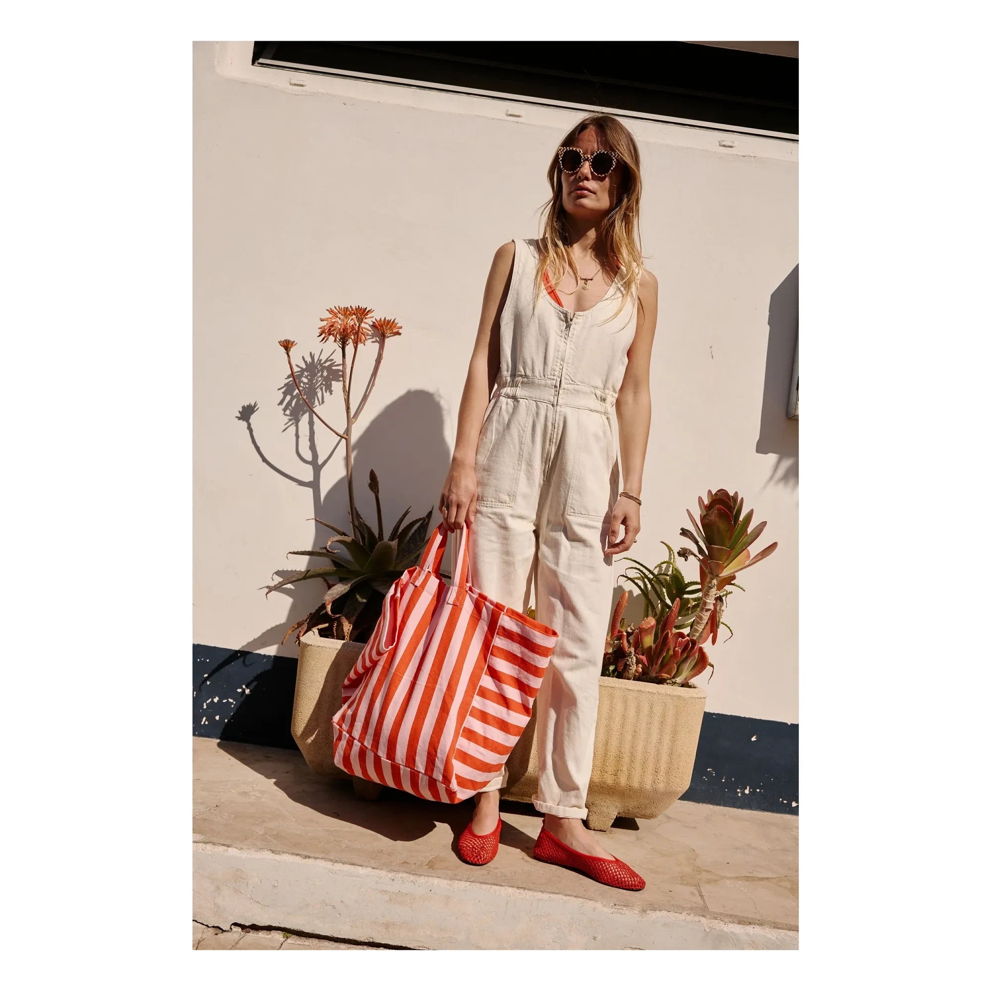 Rose in April - Elisa striped tote bag | Red