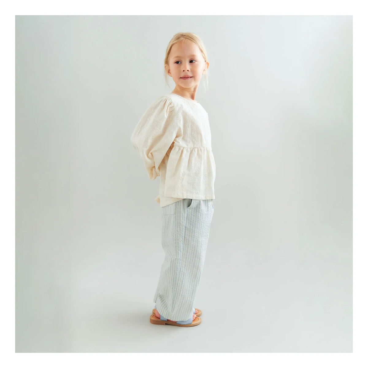 Wheat - Sasha organic cotton striped pants | Light blue