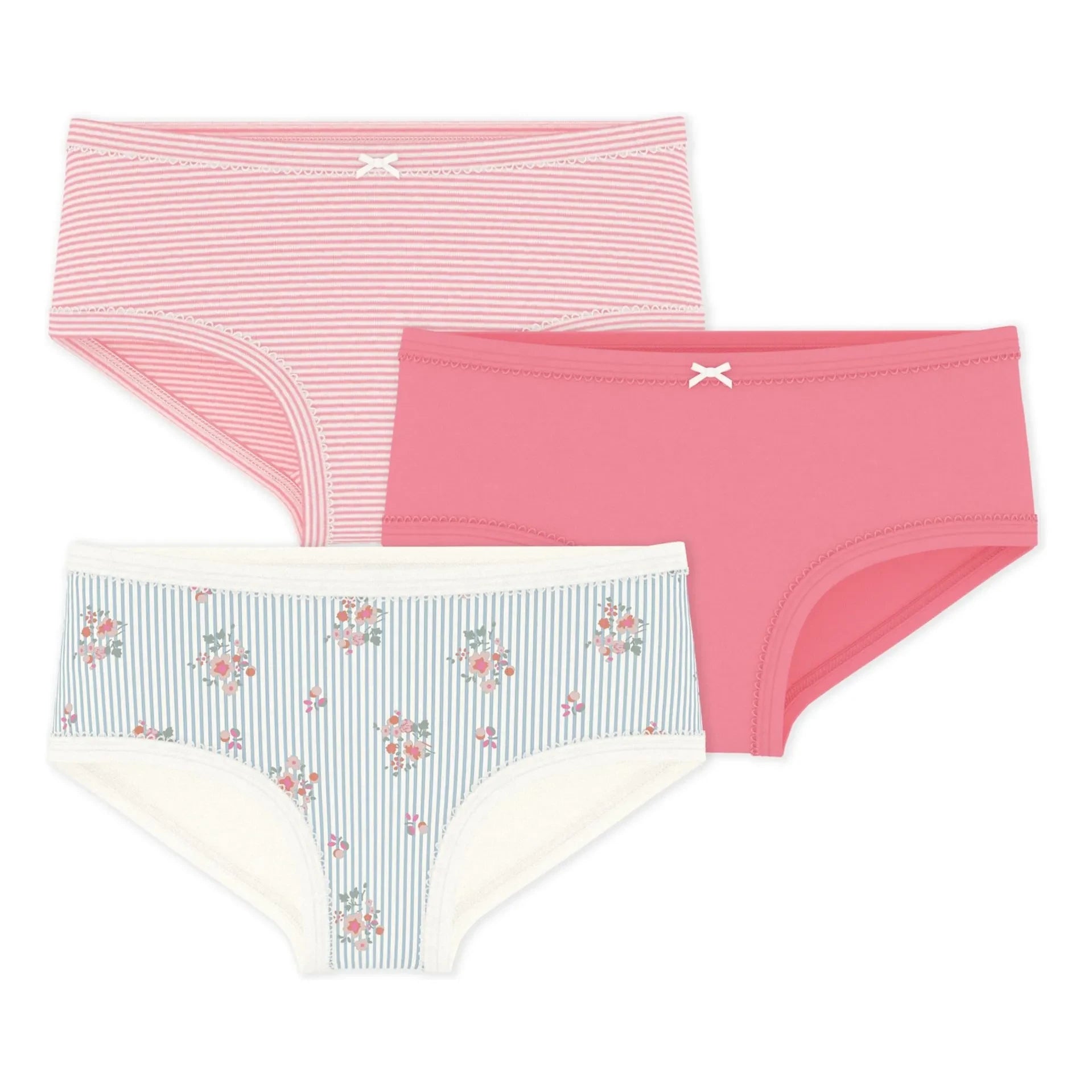 Petit Bateau - 3-Pack Floral Pattern High-Waisted Briefs | Coral