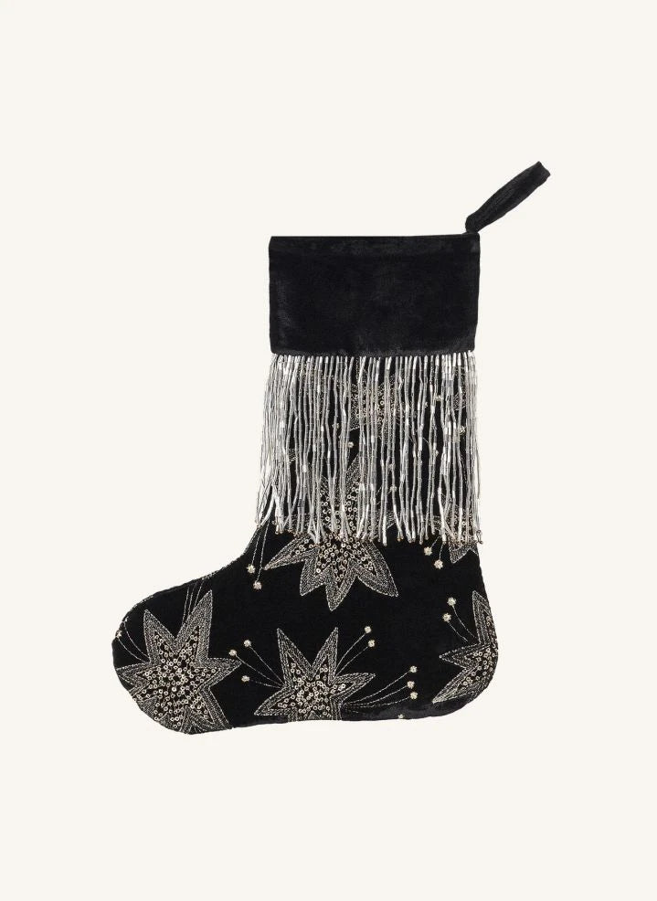 Anna + Nina - Starry Eve Velvet Christmas Stocking | Black