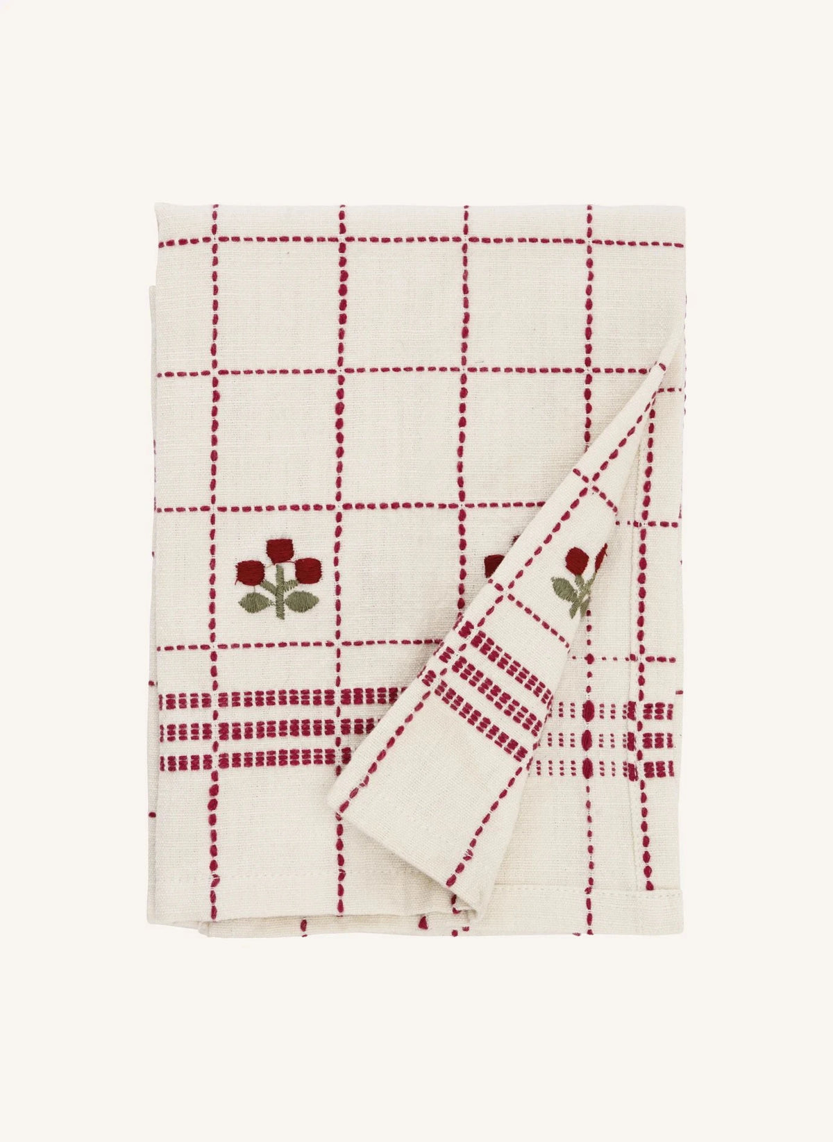 Madam Stoltz - Embroidered kitchen towel | Red
