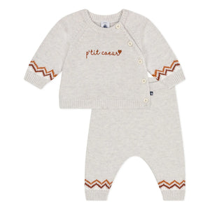 Petit Bateau - P'tit Cœur Yün Kazak ve Pantolon Takımı | Kırçıllı bej